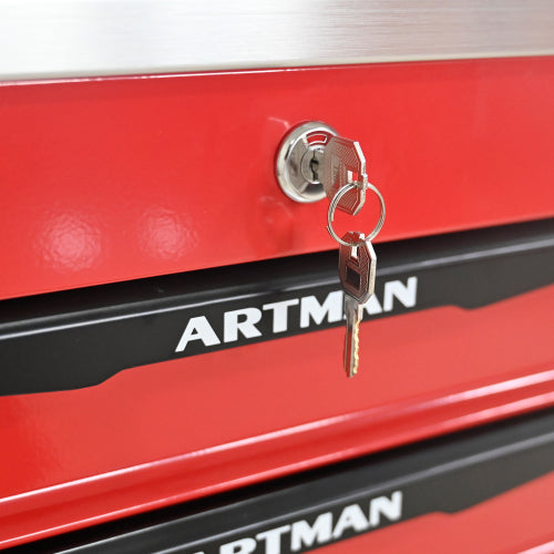 5 Drawers Multifunctional Tool Cart With Wheels,Metal Rolling Tool Cart Storage For Garage Workshop Warehouse Repair Shop--With Stainless Steel Roof--Red  Black