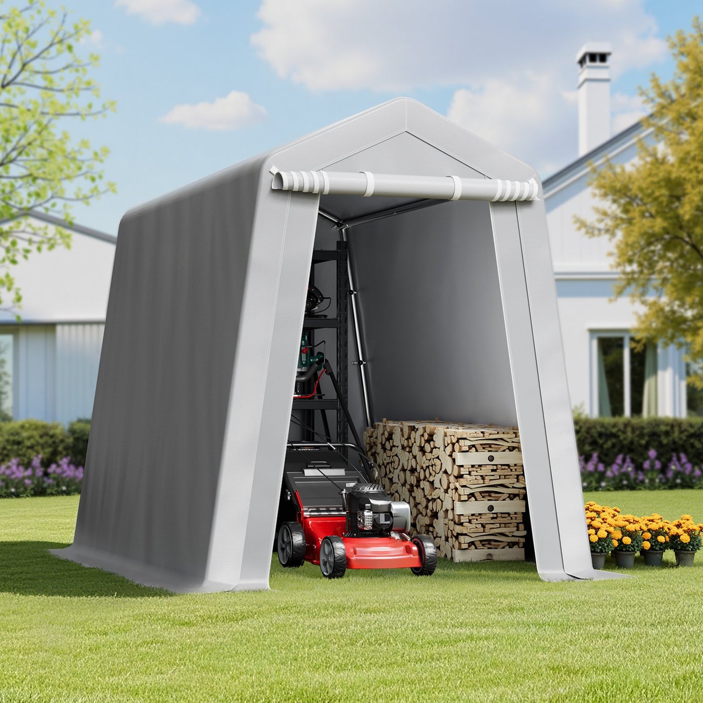 Outdoor Storage Shelter Shed 6x8 Ft Waterproof Portable Canopy Carport Tent