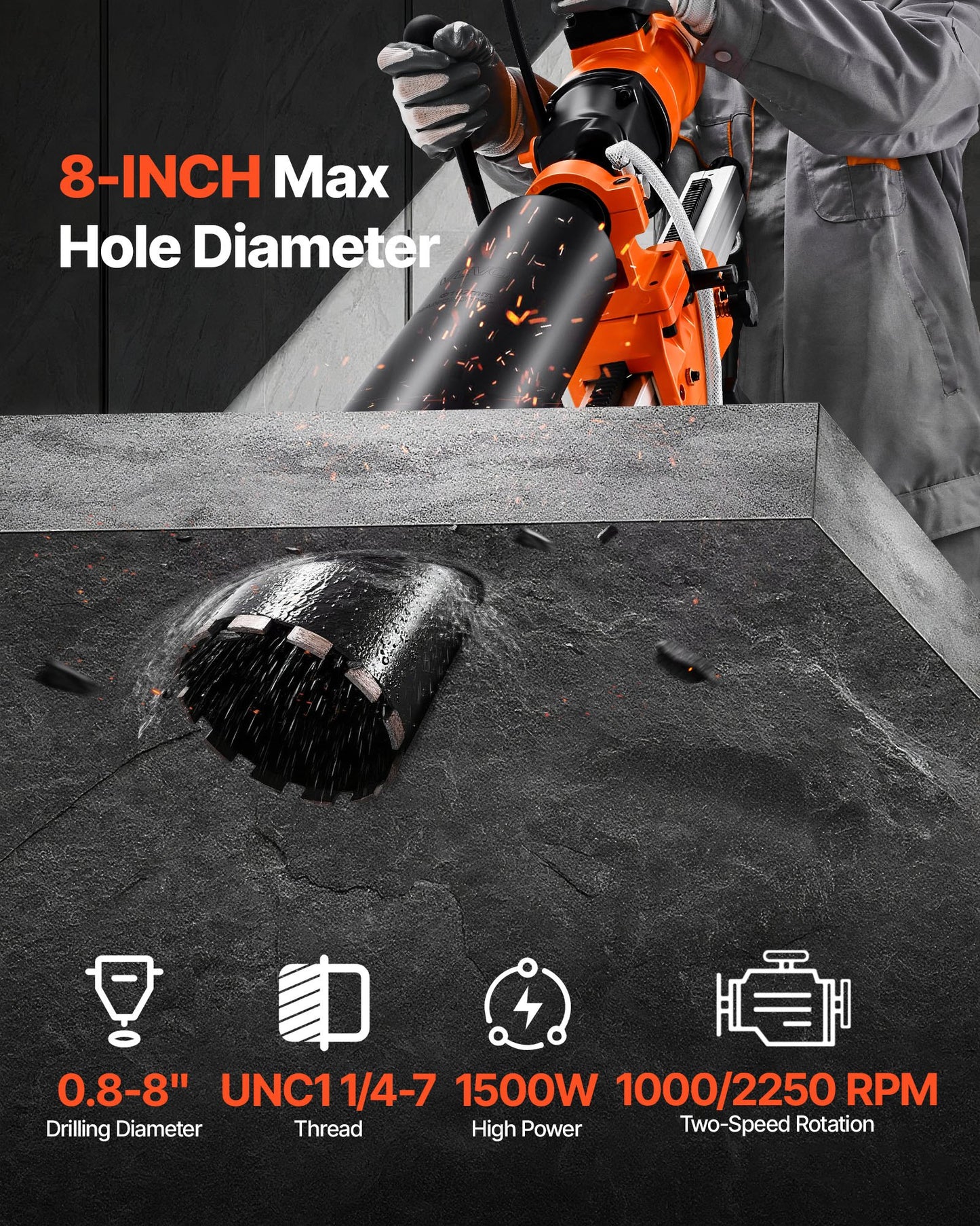 Diamond Core Drill Machine Handheld And Stand Concrete Core Drill Rig 8 In