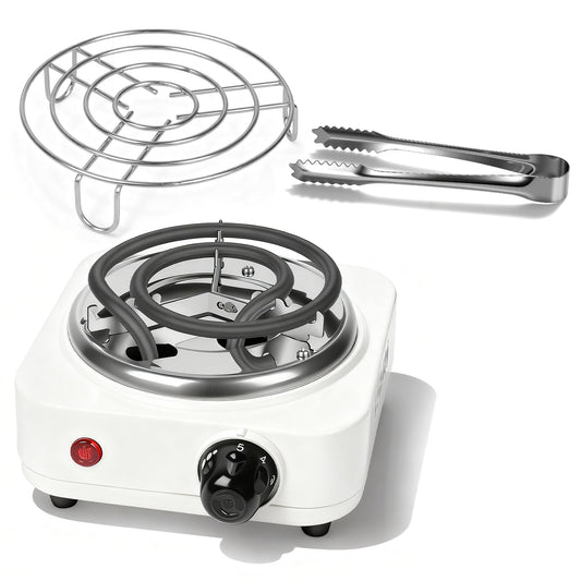 1Pc Electric Charcoal Burner 500W Hookah Charcoal Burner Compact Coal Burner For Hooka Cubes Shisha With Grill And Tongs 5 Temperature Gears Thermostat Control For Spring Summer