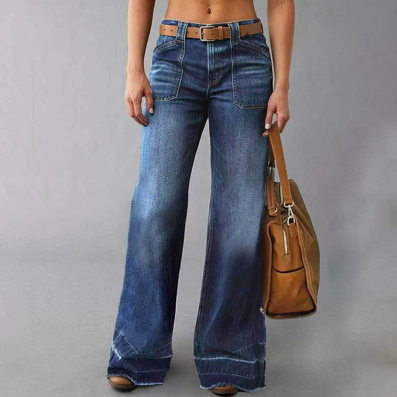 Wide Leg Straight Leg Jeans For Women High Waisted Loose Denim Pants, No Belt