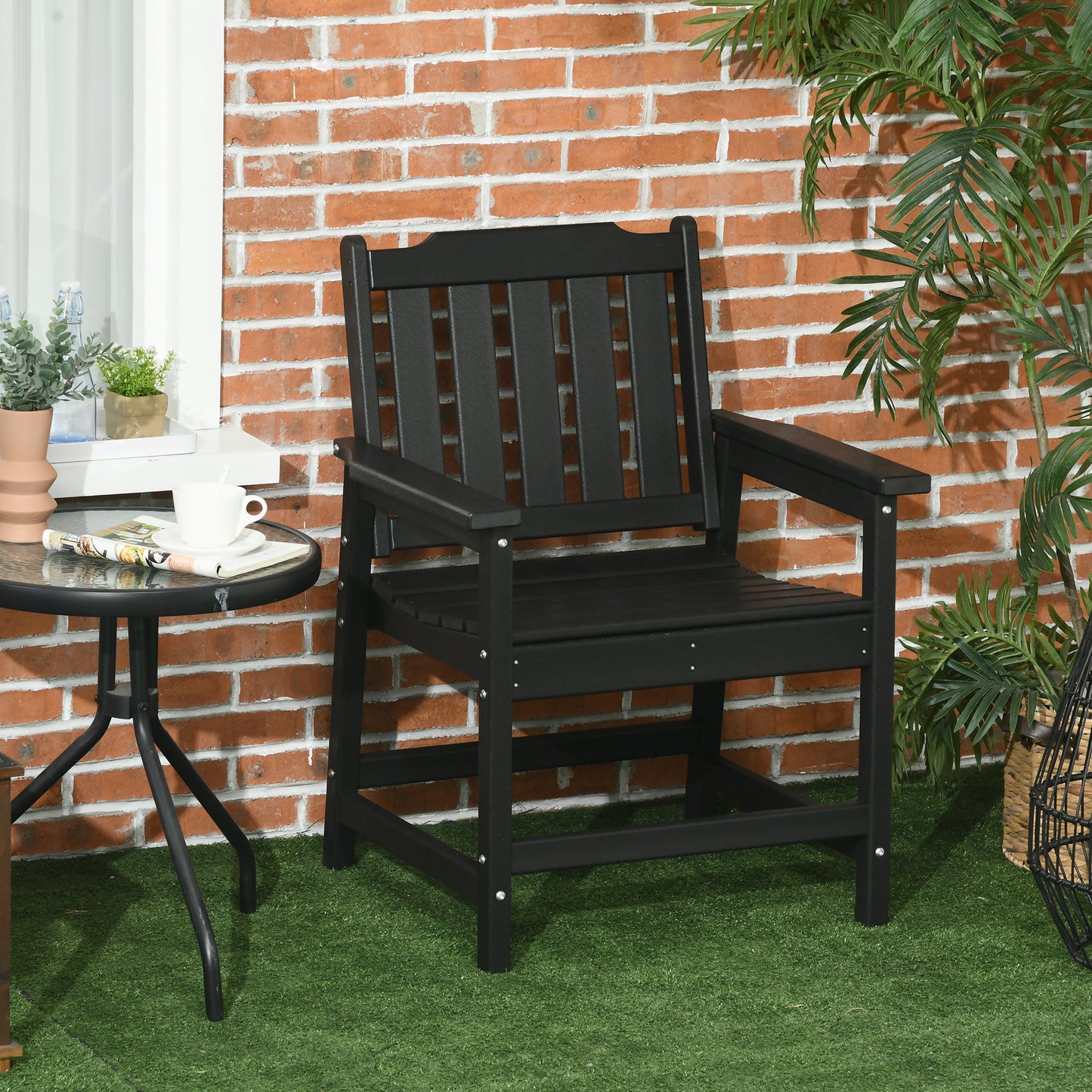 All-Weather Patio Chair, HDPE Patio Dining Chair, Heavy Duty Wood-Like Outdoor Furniture for Garden, Backyard, Deck, Porch, Lawn, Black