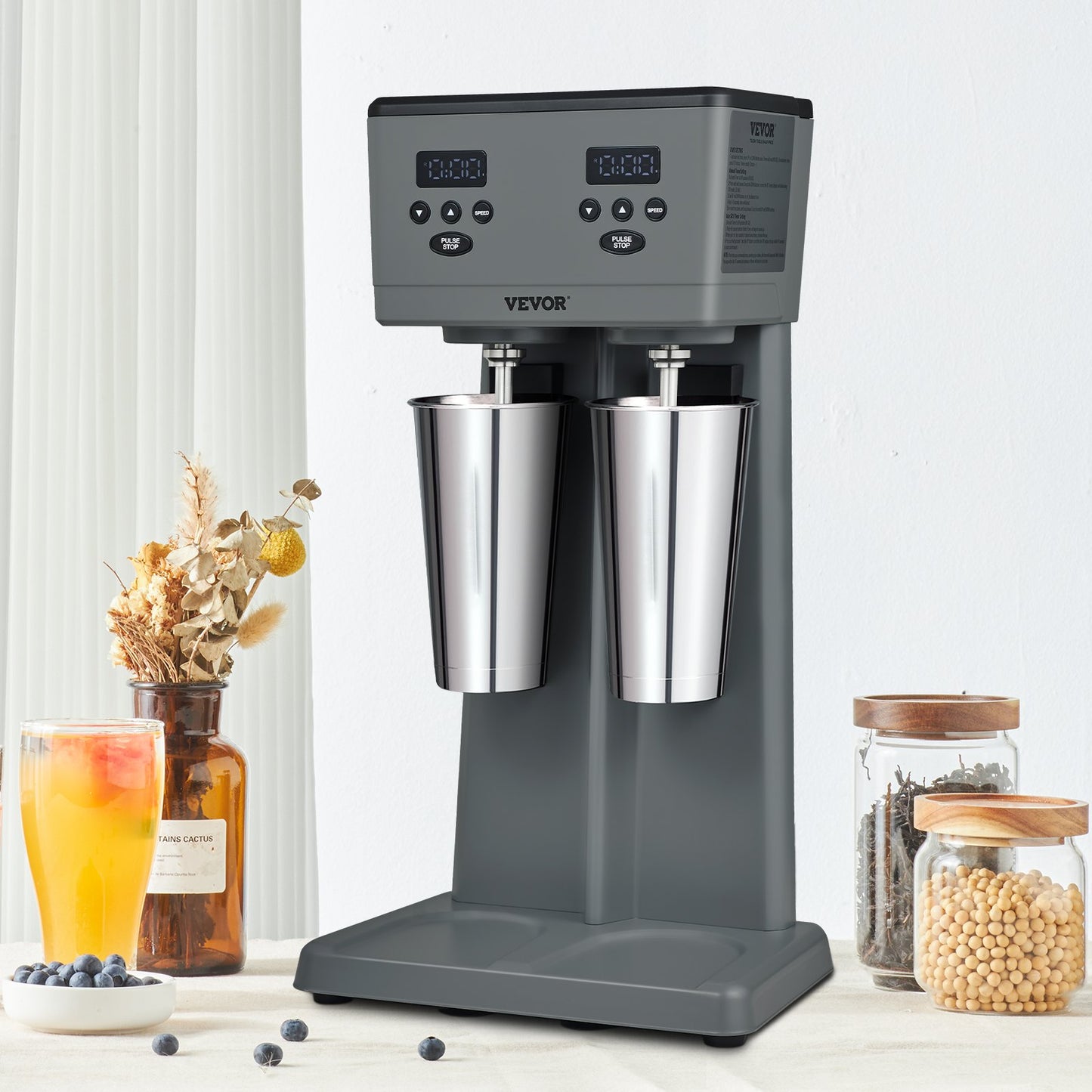Milkshake Maker, 375W X 2 Electric Milkshake Machine, Commercial Double Heads Drink Mixer Blender, LED Intelligent Microswitch, 3-Speed Milkshake Mixer With 2 X 820 Ml Stainless Steel Cups