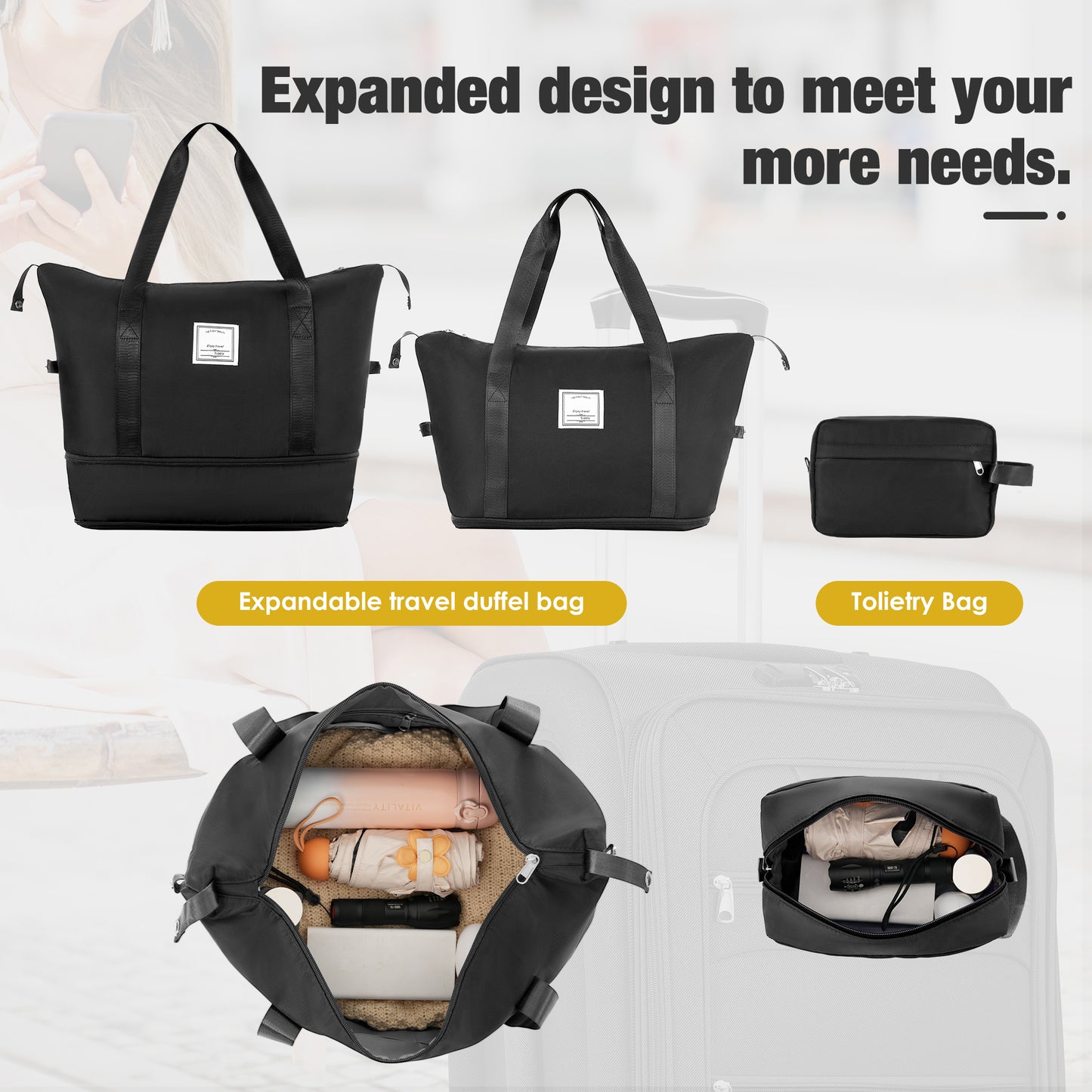 Softside Luggage Expandable 3 Piece Set Suitcase With Duffel Bag Upright Spinner Softshell Lightweight Luggage Travel Set-22-26-30 IN