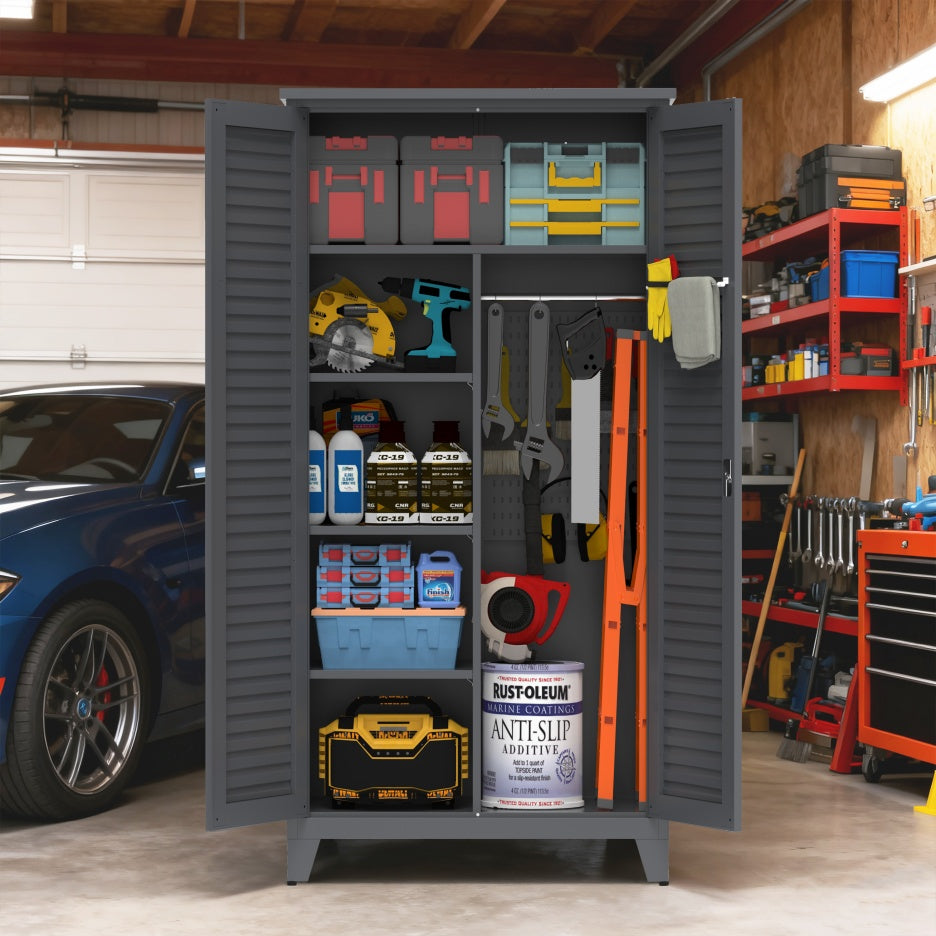 73'' Tall Metal Tool Storage Cabinet, With Ample Storage Space For Garage,Warehouse,Garden,Office, Living Room,Bathroom,Utility Room Slate