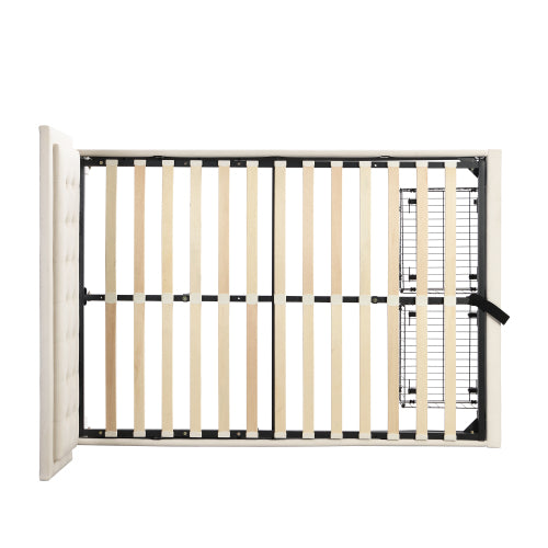 Upholstered Bed,Double Bed-4ft6135X190cm, Velvet Fabric, Double Bed, Large Storage Space,With Slats And Headboard,Without Mattress,Cream