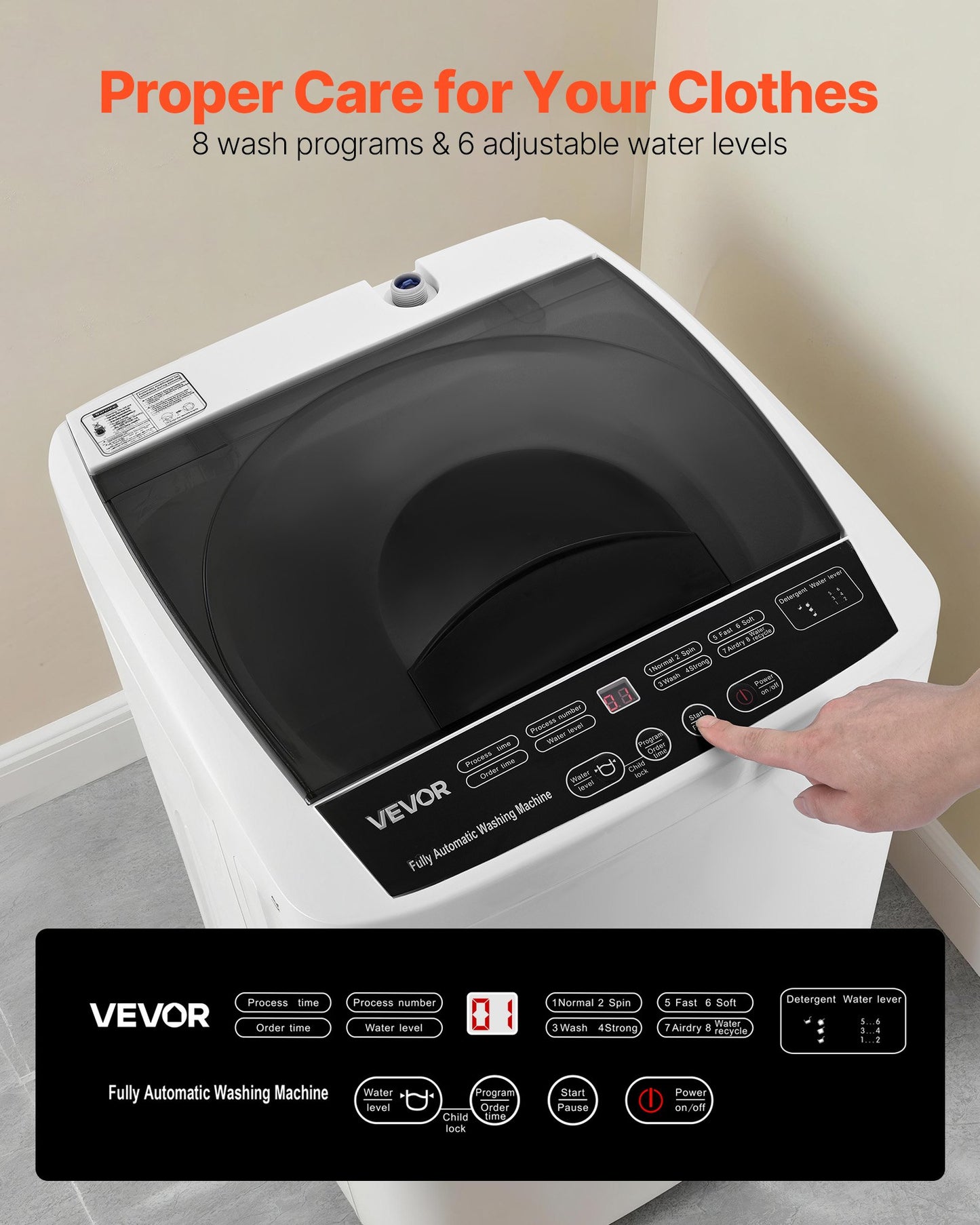Portable Washing Machine, Portable Washer 1.3 Cu.ft With LED Display, Stainless Steel Drum, 8 Wash Programs & 6 Adjustable Water Levels, Portable Washer Machine For Apartments, RVs, And Dorms