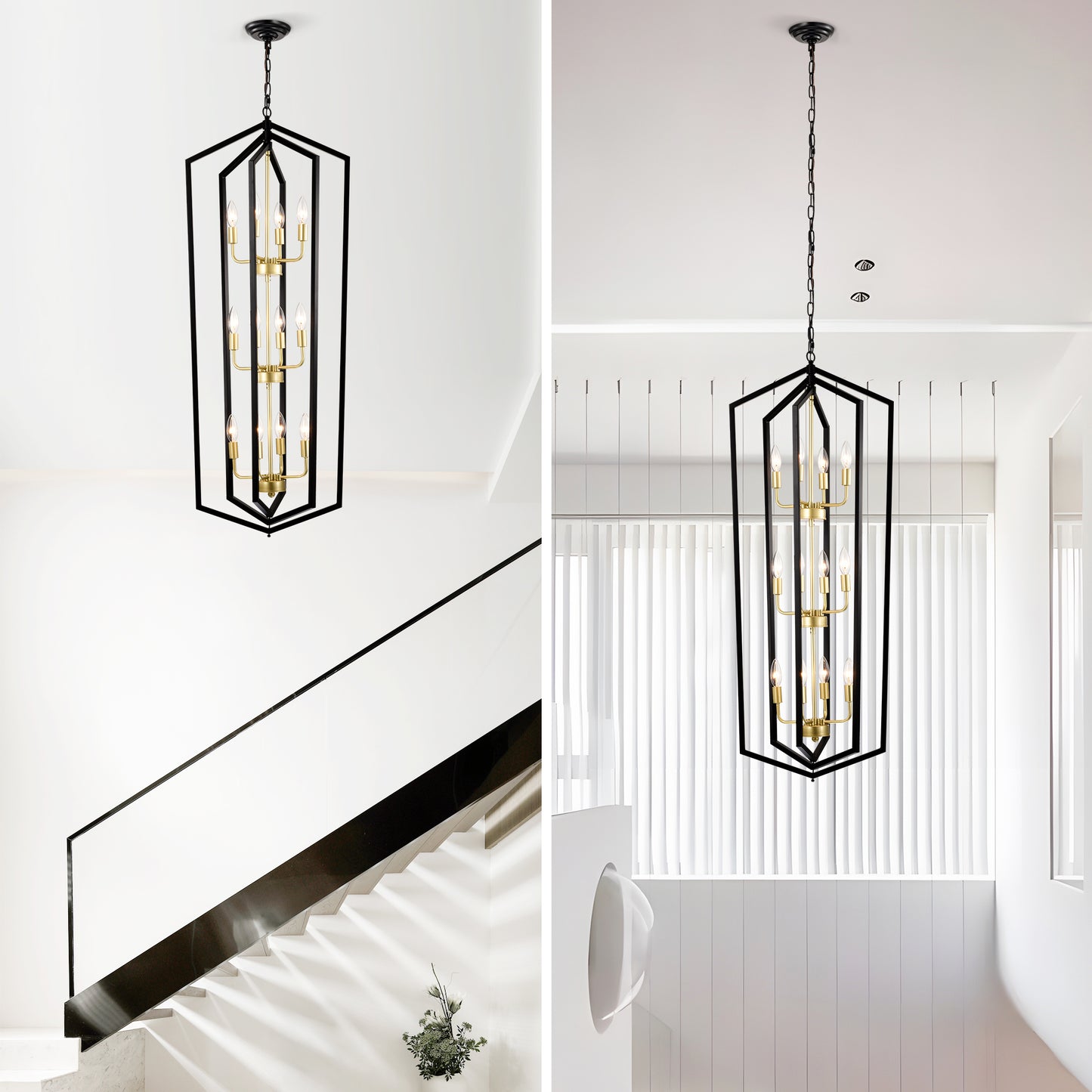 12-Light Lantern Tired Farmhouse Ceiling Hanging Light Black Chandelier Metal Modern Pendant Light Fixtures For Kitchen Island Dining Room Living Room Foyer Entryway E12 Bulbs Not Included