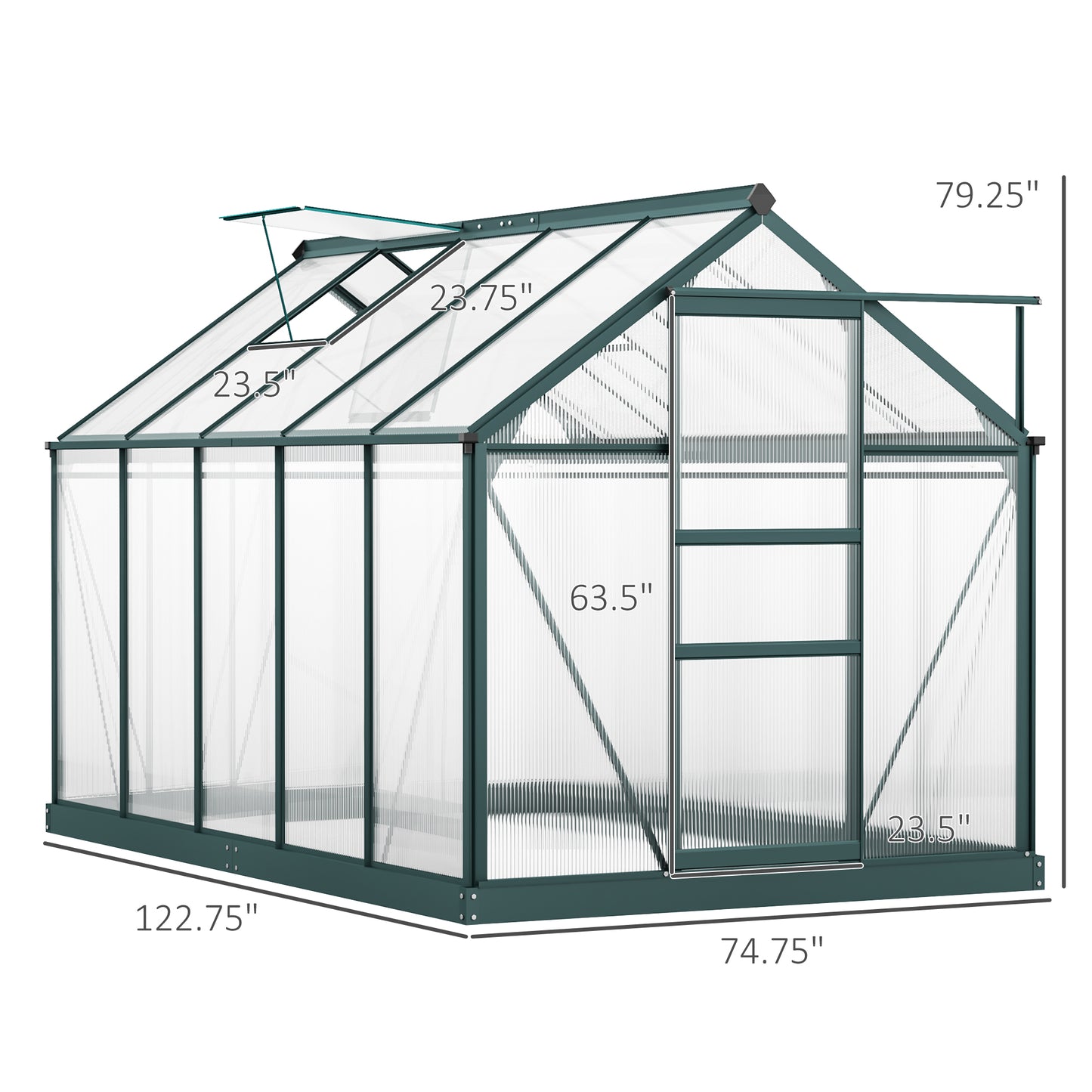 6' x 10' Greenhouse for Outdoors, Polycarbonate Greenhouse with Rain Gutter and Roof Vent, Aluminum Walk-in Green Houses for Outside for Patio Backyard Garden, Dark Green