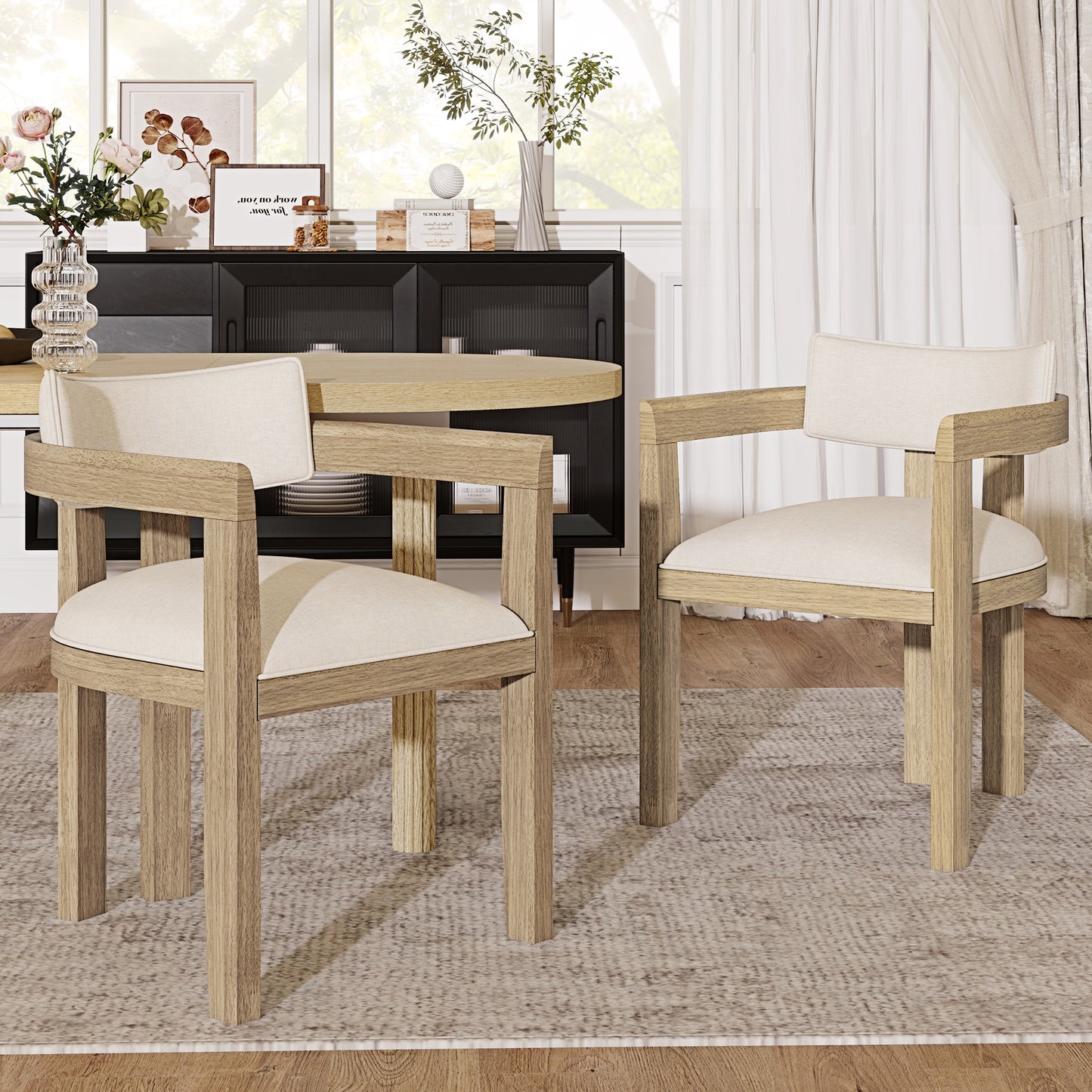 Set Of 2, Solid Wood Chairs, Dining Chairs, Suitable For Homes, Restaurants, Living Rooms, And Cafes, Linen, Natural Color