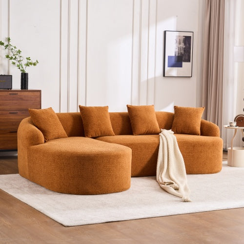 LY-022 GREY COMPRESSION SOFA Combining Chaise Longue With 3-seater, Wood Grain Chenille Fabric, Full Sponge Compression Sofa,combined Sofa With 4 Pillows For Living Home Furniture Apartment