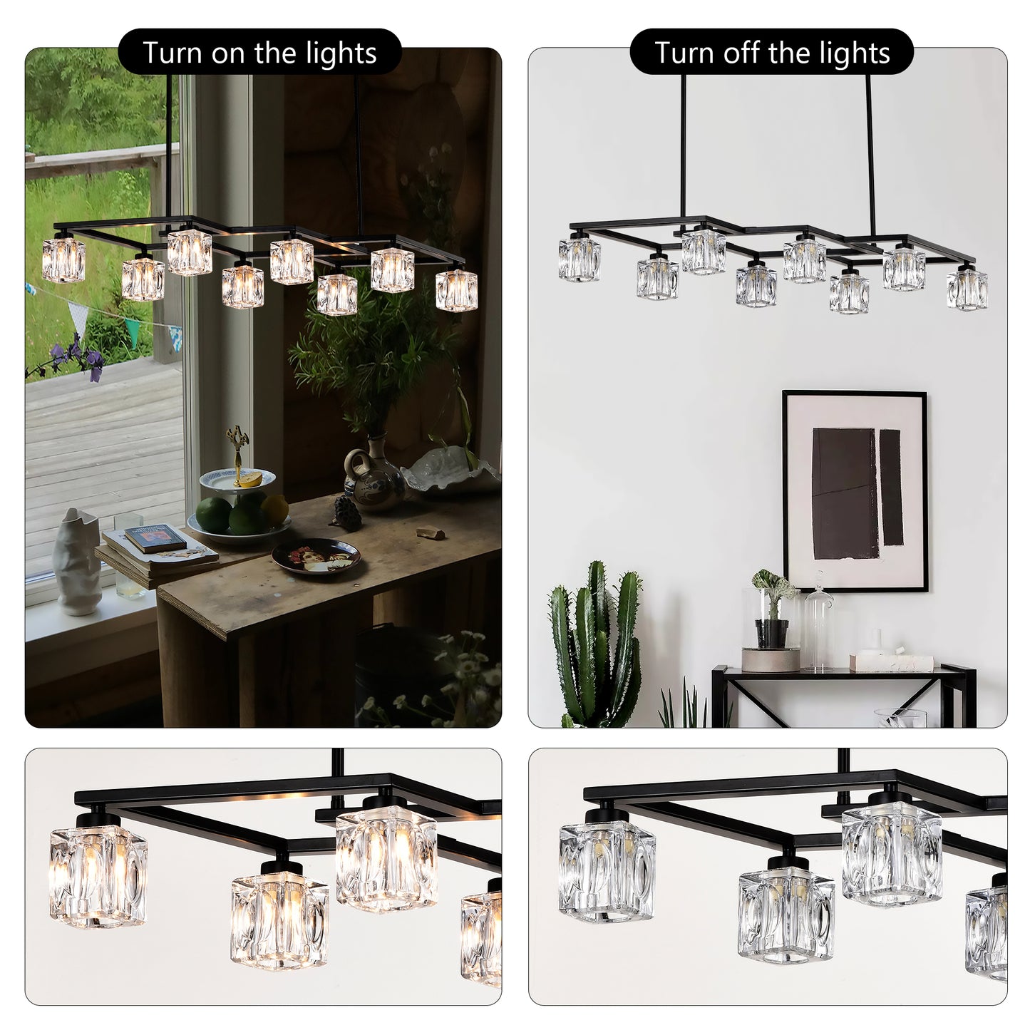 Matte Black Crystal Chandelier For Dining Room, 8-Light Kitchen Chandelier Light Fixture Modern Metal Industrial Chandeliers For Farmhouse Entryway Living Room
