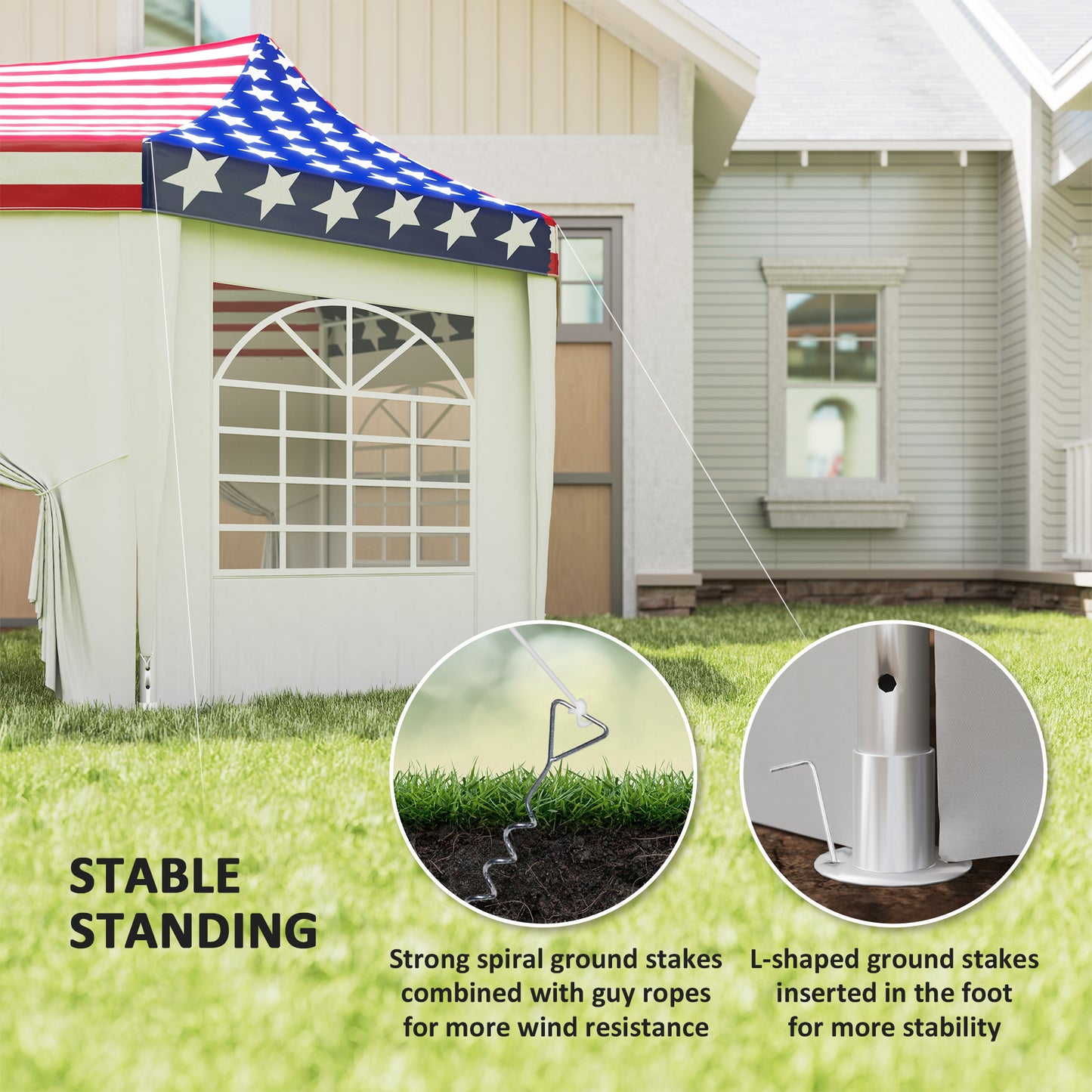 22.3 x 16.4 ft Heavy Duty Party Tent, Outdoot Canopy Tent with 2 Doors and 6 Windows, American Flag