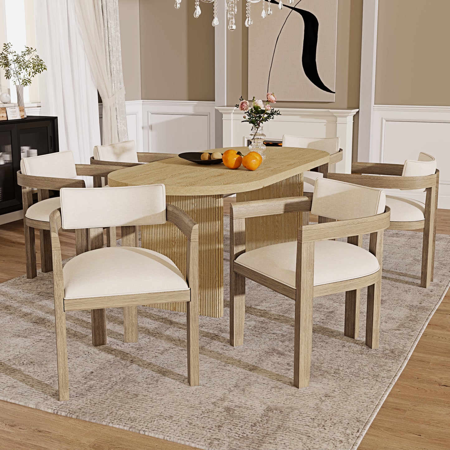 Set Of 6, Solid Wood Chairs, Dining Chairs, Suitable For Homes, Restaurants, Living Rooms, And Cafes, Linen, Natural Color