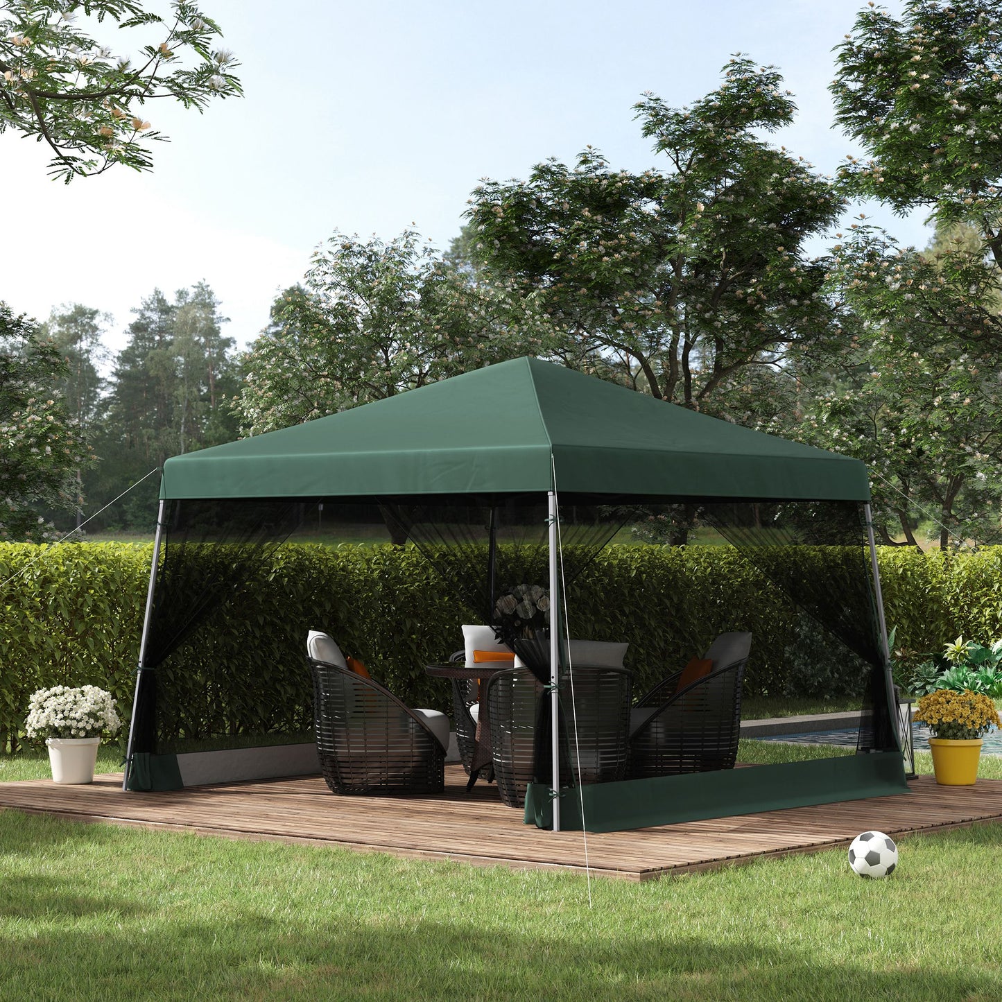 Slant Leg Pop Up Canopy Tent with Netting and Carry Bag, Instant Sun Shelter, Tents for Parties, Height Adjustable, for Outdoor, Garden, Patio, (11.5'x11.5' Base / 10'x10' Top), Green