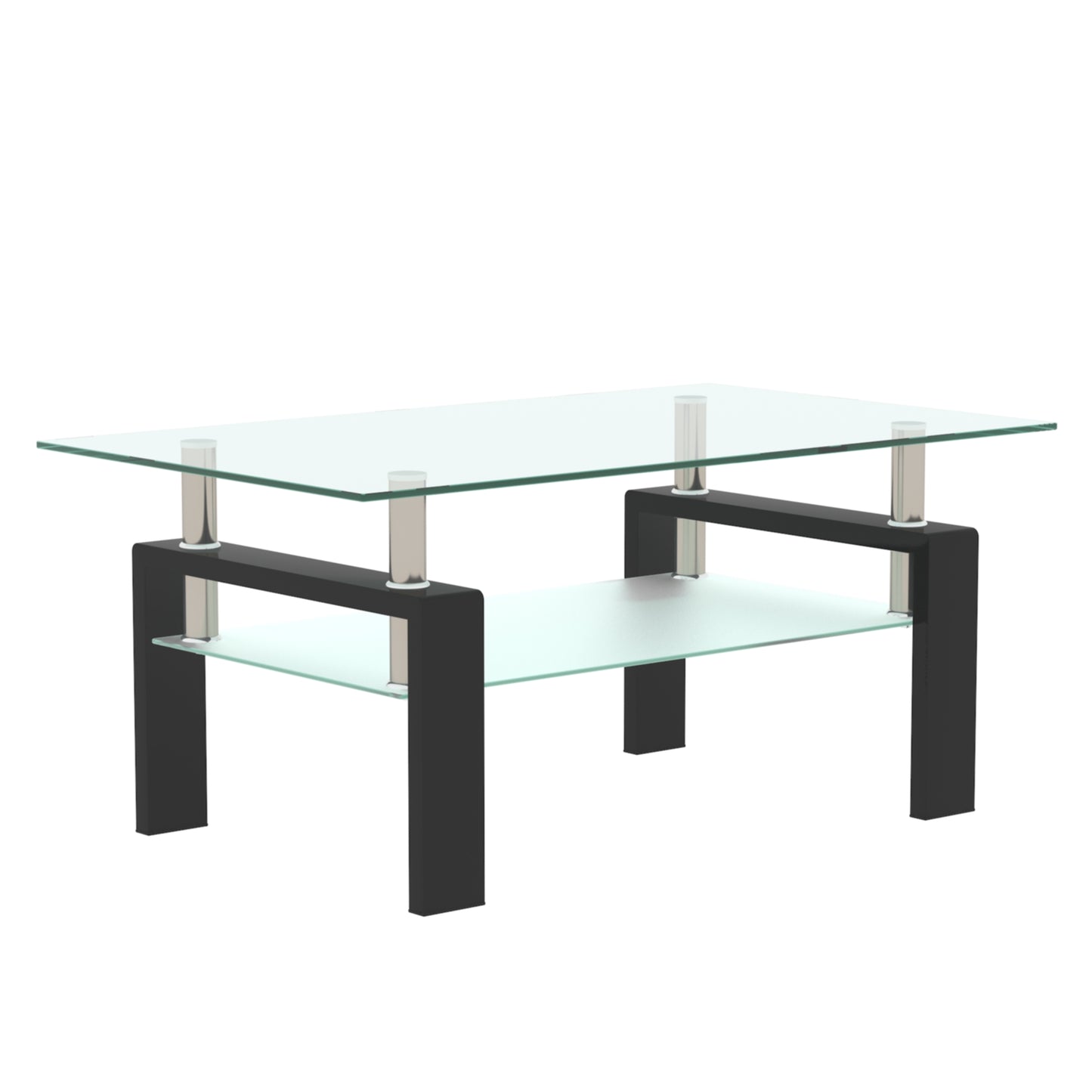 Rectangle Black Glass Coffee Table Modern Side Center Tables For Living Room