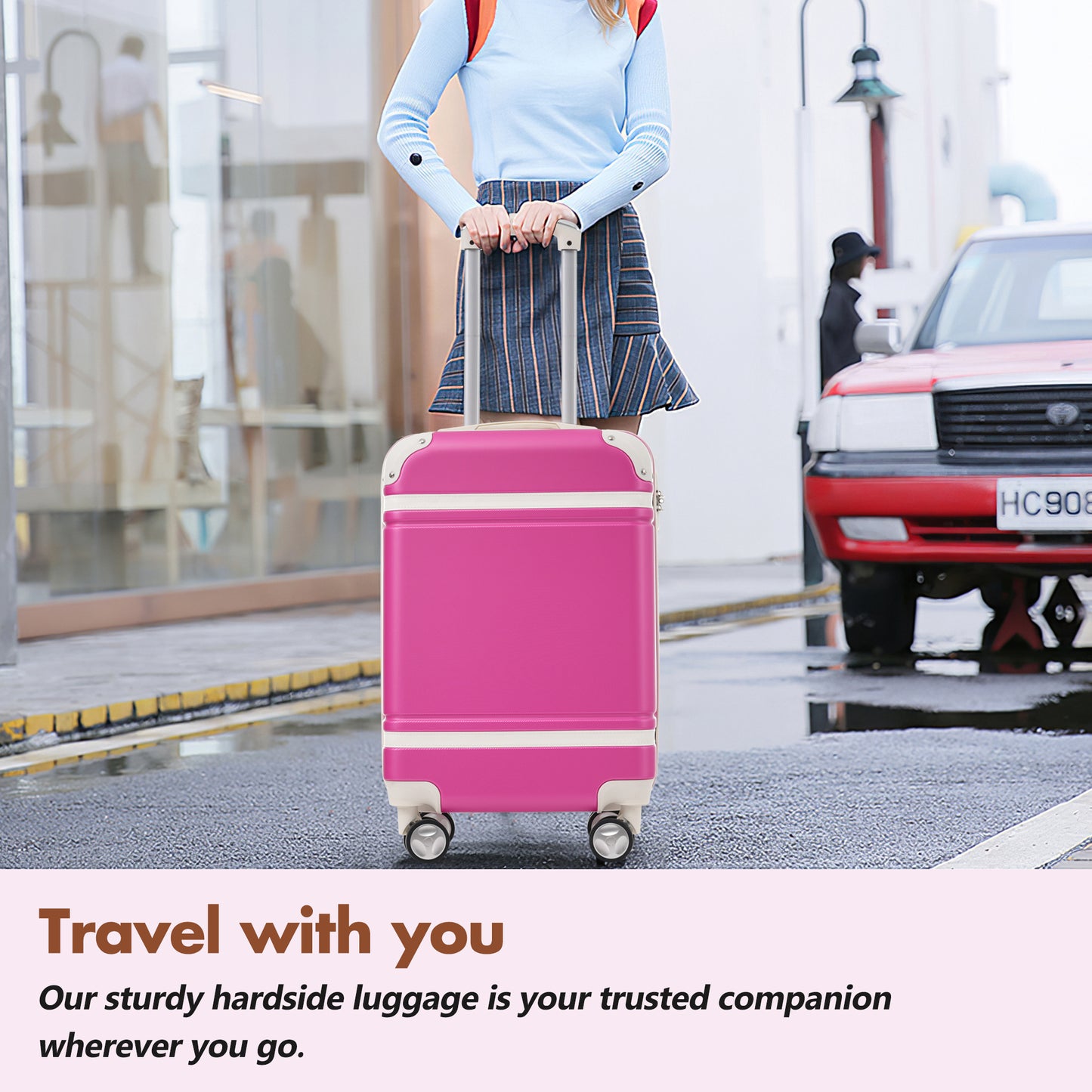 Hardshell Luggage Sets With Bags Lightweight Suitcase Double Spinner Wheels With TSA Lock ,Single Vintage Luggage 28 IN,Pink