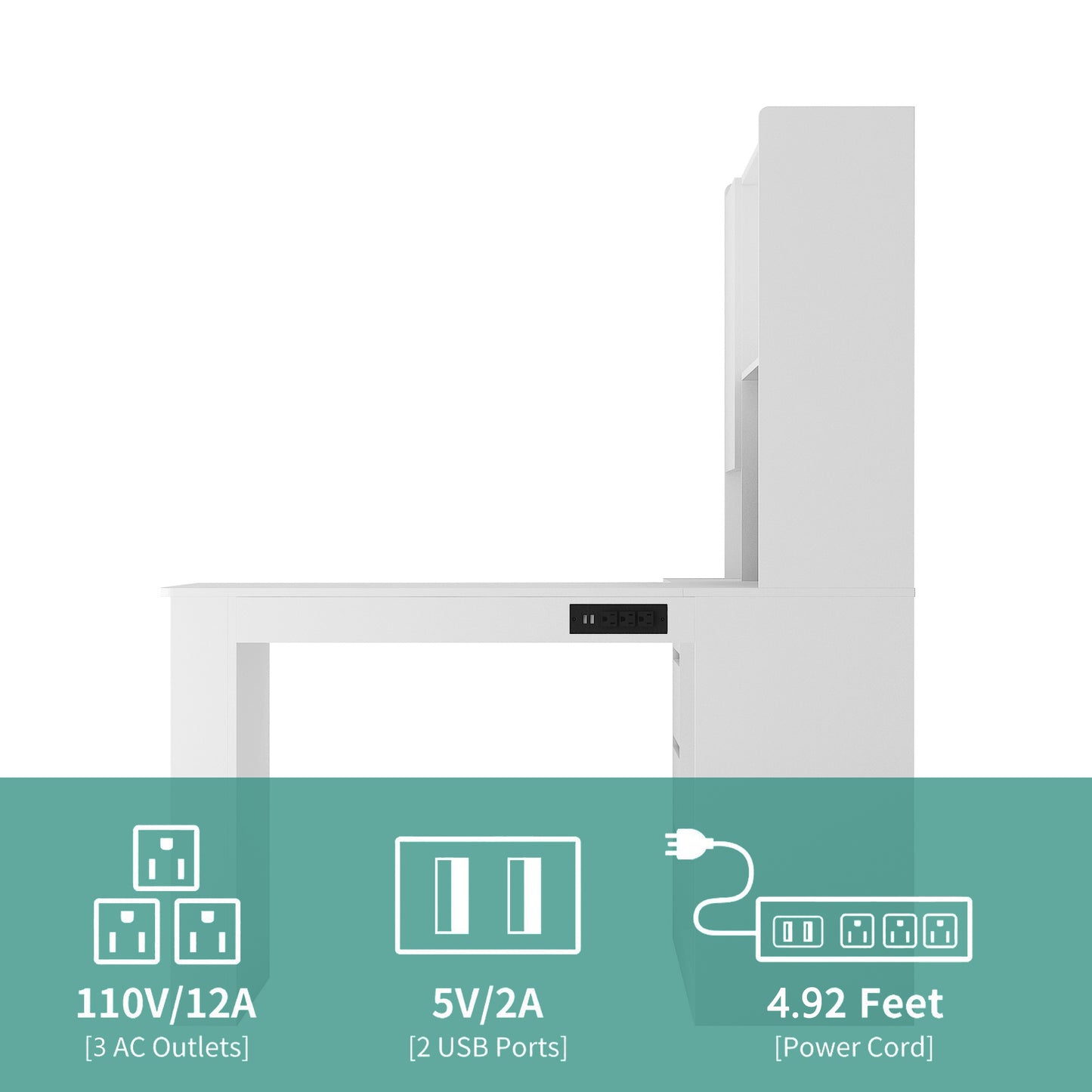L Shaped Desk With Charger,Computer Desk With Drawers,Bookshelf,with LED Light,Modern Corner Desk,Home Office Desk,L-Shaped Study Table Writing Desk,Corner Gaming Computer Desk With Storage