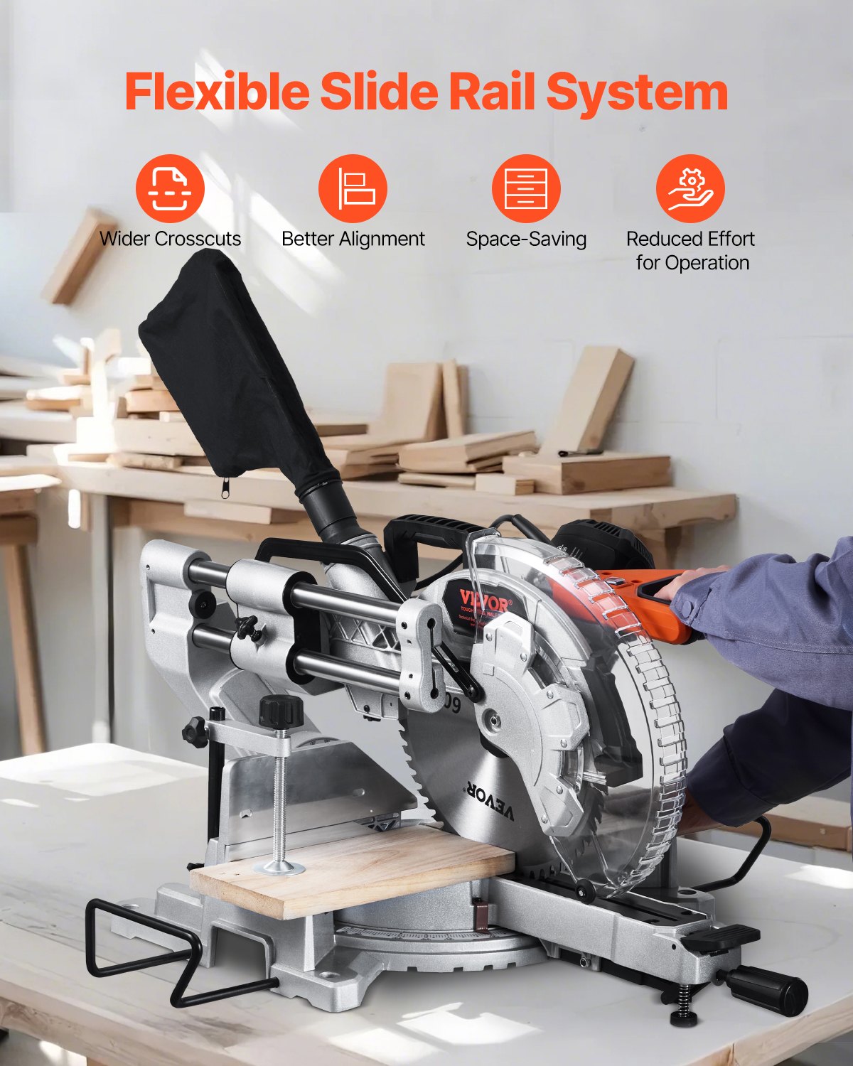 Sliding Compound Miter Saw 12-In Blade 15 Amp Motor Corded Double Bevel 60-Tooth