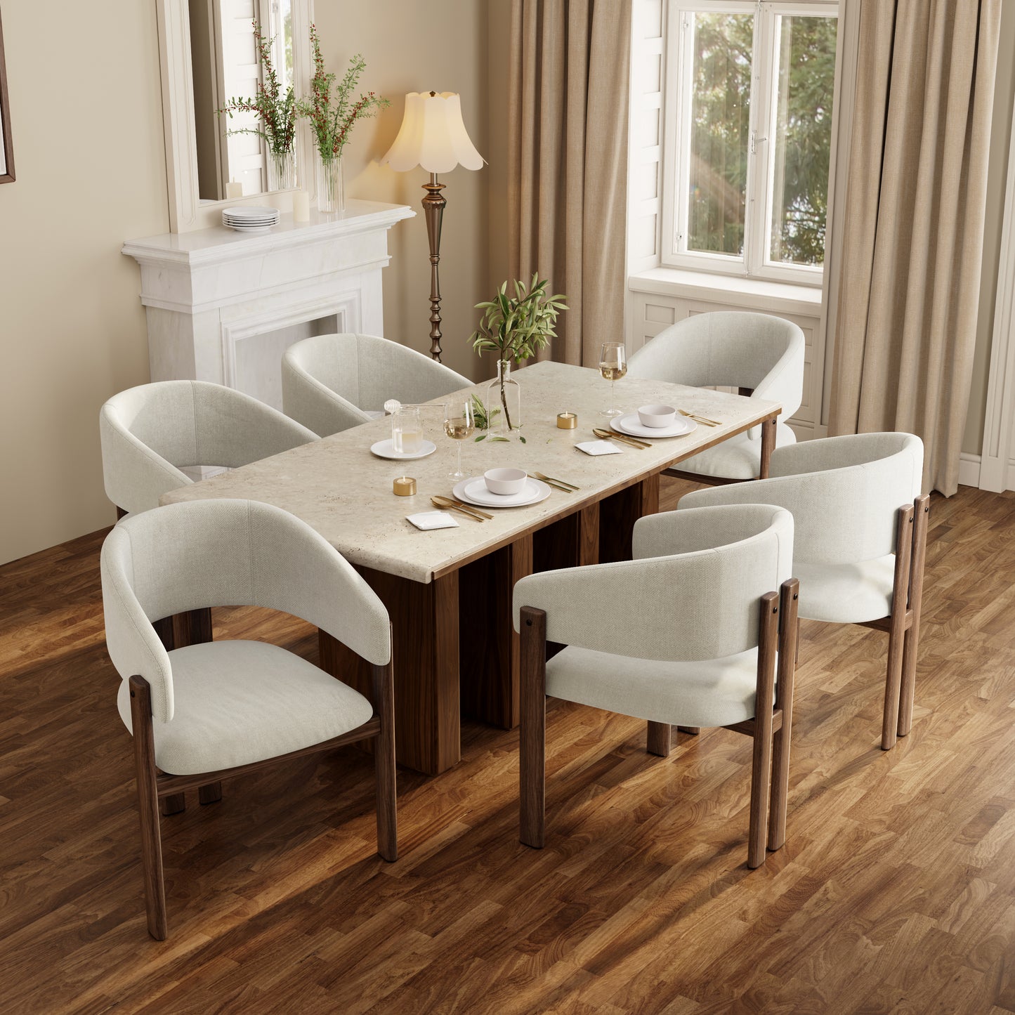 Set Of 4, Metal Chairs, Dining Chairs, Suitable For Homes, Restaurants, Living Rooms, And Cafes, Linen, Walnut Wood Color