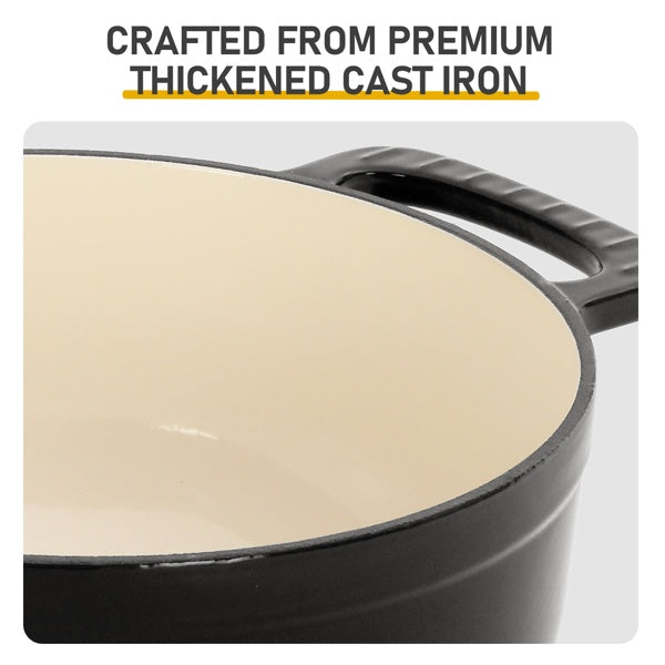 6QT Cast Iron Dutch Oven With Lid - Black Enamel Cooking Pot For Stovetop, Oven, Camping - Includes 2 Silicone Heat-Resistant Gloves