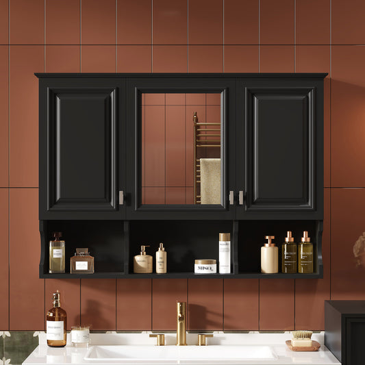 41 Inch Mirror Medicine Cabinet With Open Shelves, Wall Mounted Home Storage With Doors & Mirror, Adjustable Shelf, Bathroom Storage Cabinet Over Toilet