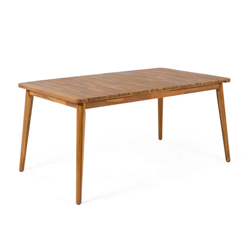 Acacia Wood Dining Table 6-Person Outdoor Table, Farmhouse Furniture For Patio, Garden, Backyard, Teak 180 LBS Weight Capacity 63L