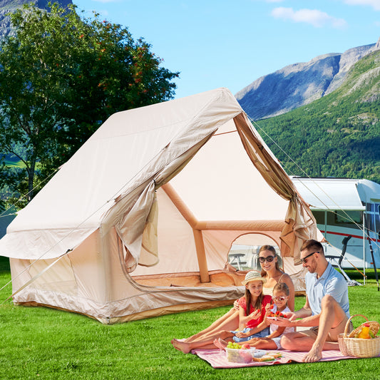 Inflatable Tent With Pump,Glamping Tents For 4-6 Person, Easy Setup 4 Season Waterproof Outdoor Tent,Waterproof Luxury Glamping Tent With 12 Mesh Window
