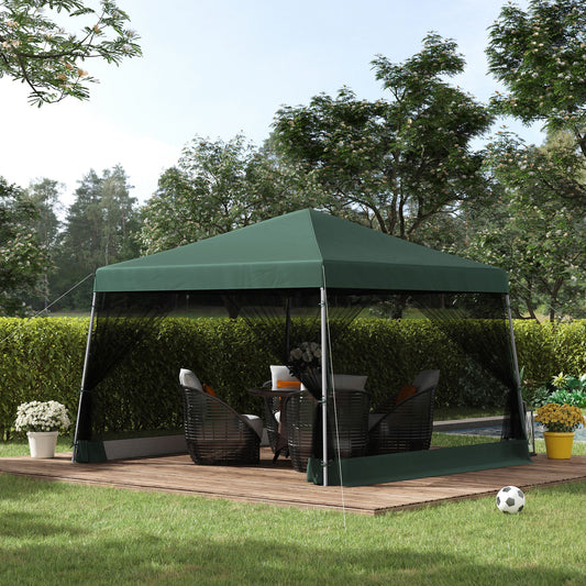 Slant Leg Pop Up Canopy Tent with Netting and Carry Bag, Instant Sun Shelter, Tents for Parties, Height Adjustable, for Outdoor, Garden, Patio, (11.5'x11.5' Base / 10'x10' Top), Green