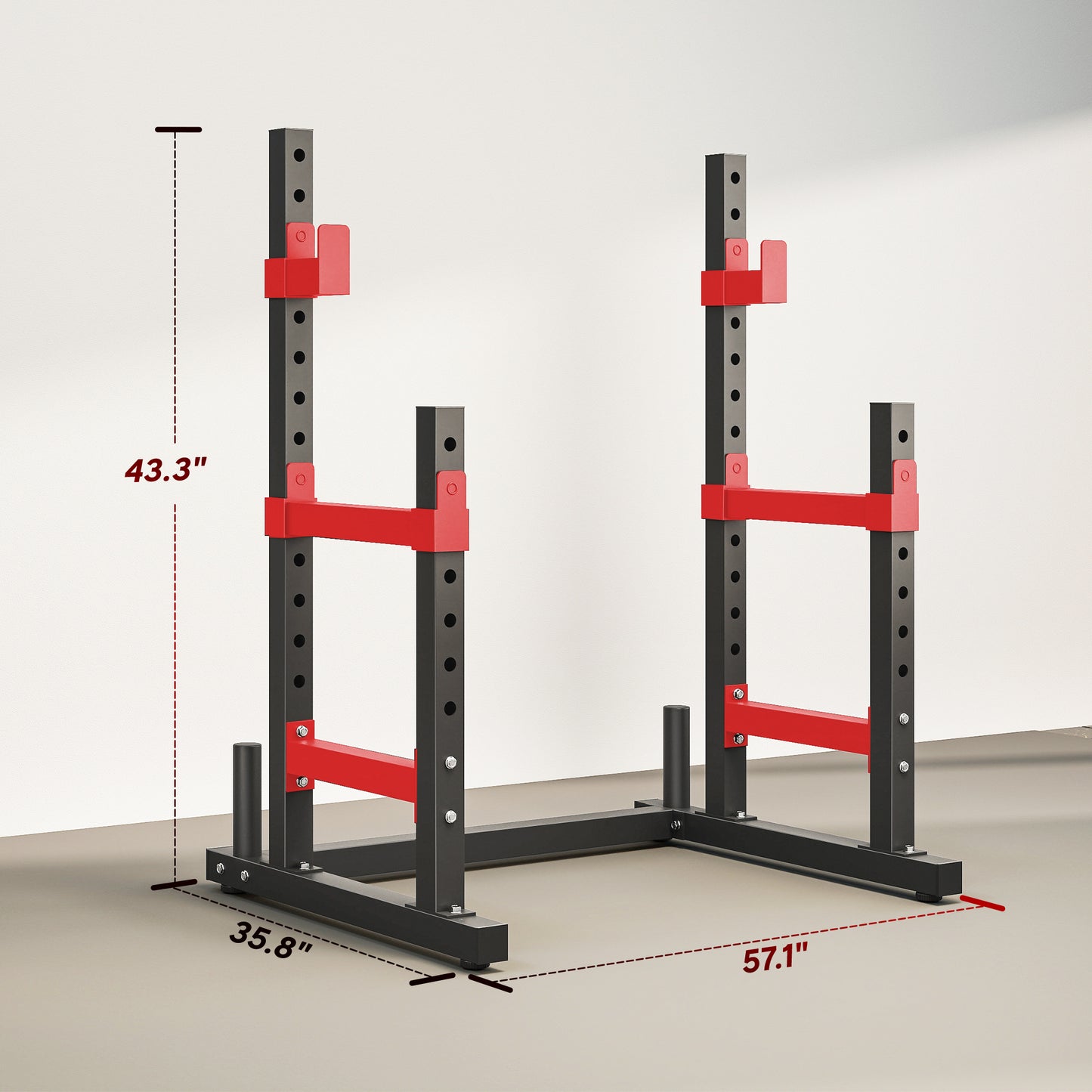 Adjustable Squat Rack, 660lbs Multi-Functional Bench Press Rack For Weight Lifting Home Gym Strength Training, Red
