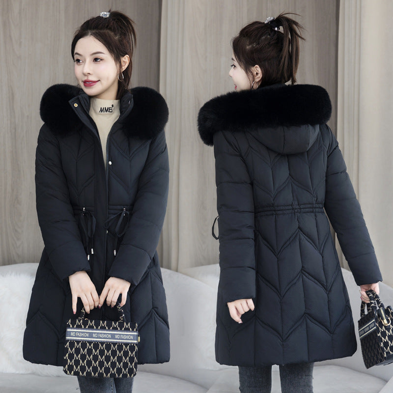 Large Fur Collar Coat Mid-length Thickened Cotton Jacket