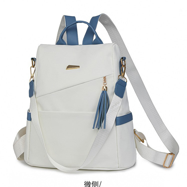 Oxford Cloth Stitching Women'S Backpack Anti-Theft Back Zipper Girls Schoolbag Casual Travel Double Shoulder Backpack