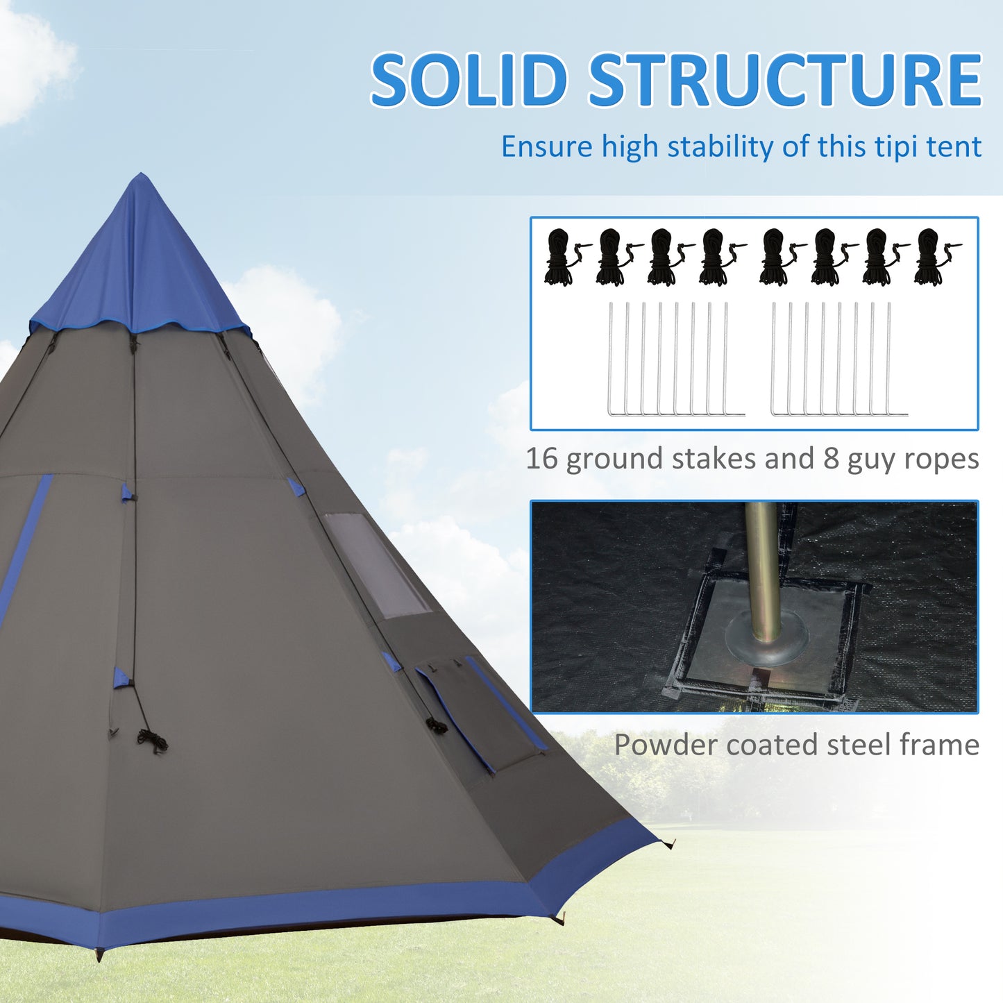 12Ft Camping Tent 6-7 Person 4 Season with 8 Mesh Windows, Outdoor Teepee Tent with Waterproof Material for Family and Friends Camping