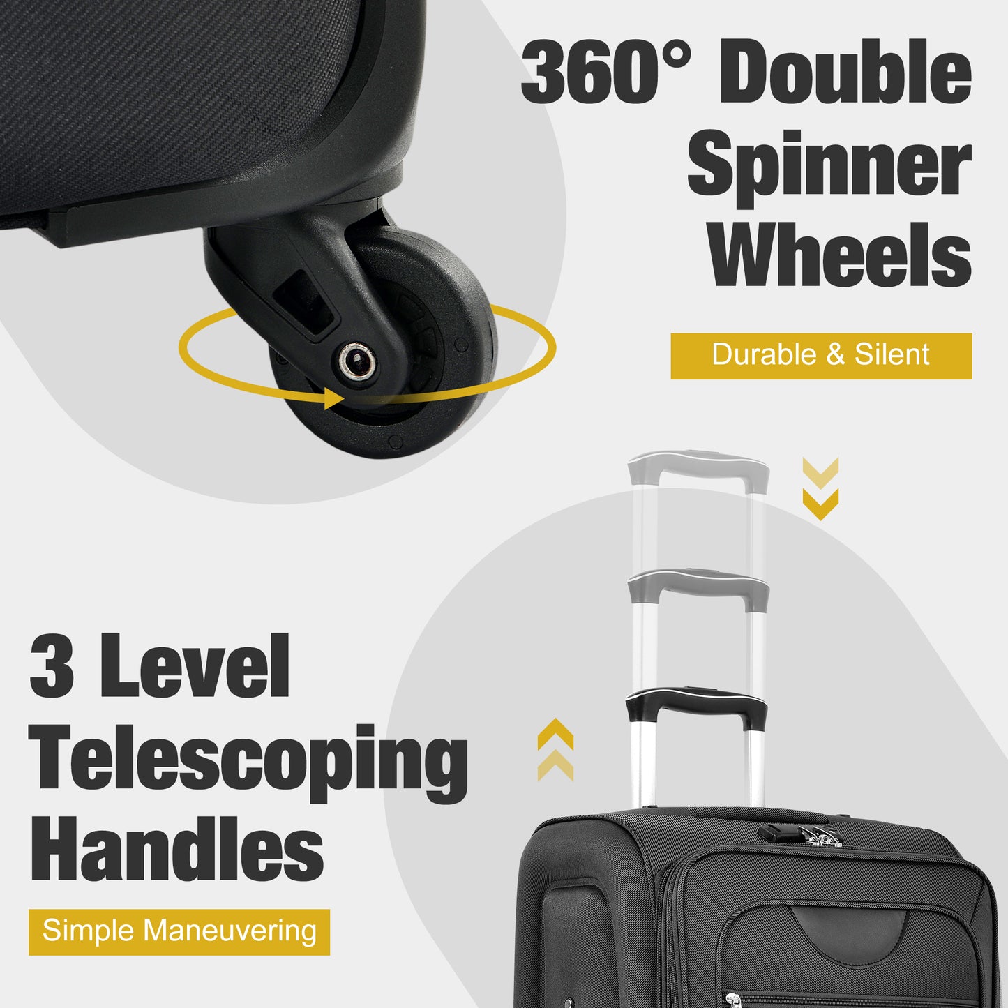 Softside Luggage Expandable 3 Piece Set Suitcase With Duffel Bag Upright Spinner Softshell Lightweight Luggage Travel Set-22-26-30 IN