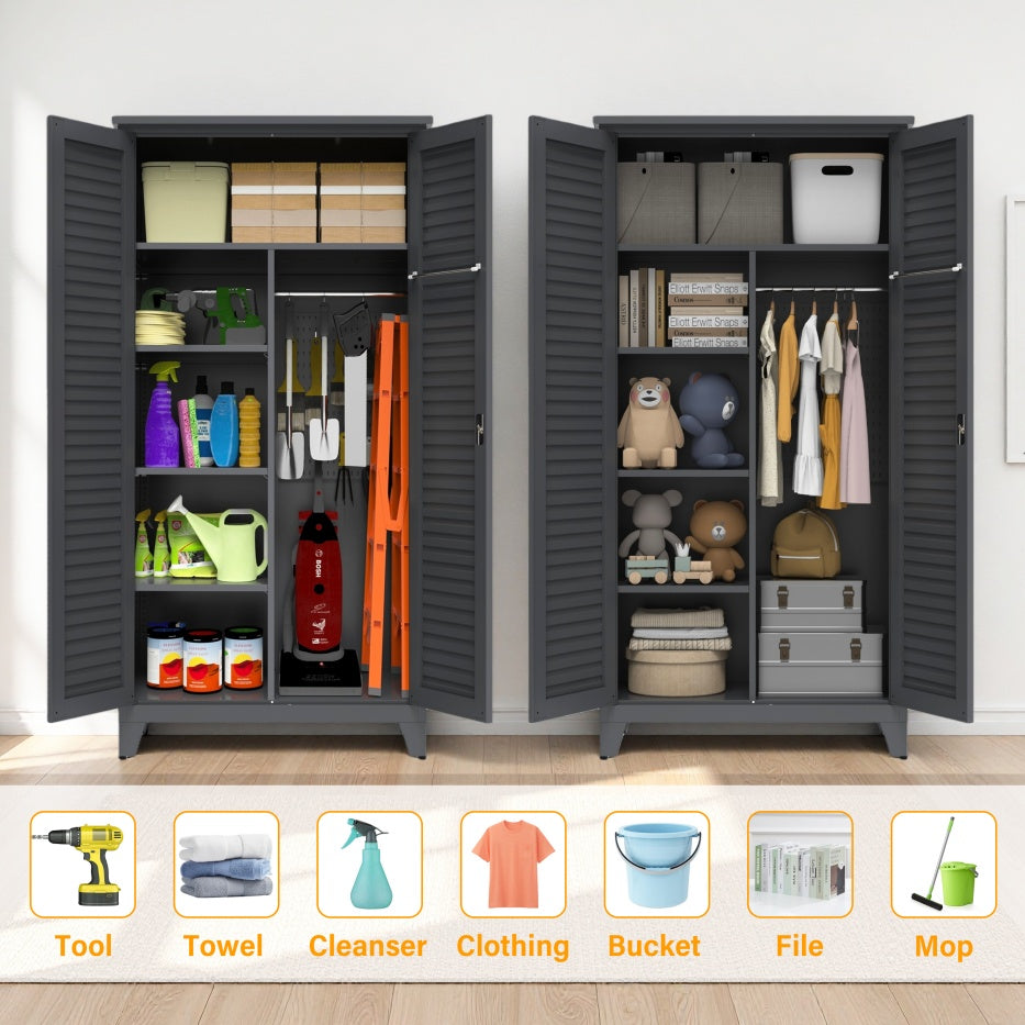 73'' Tall Metal Tool Storage Cabinet, With Ample Storage Space For Garage,Warehouse,Garden,Office, Living Room,Bathroom,Utility Room Slate