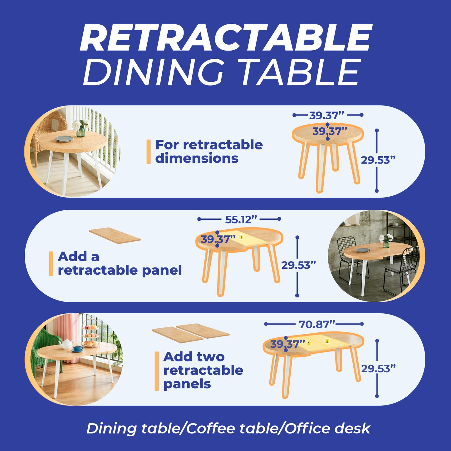 Extendable Table,DINING TABLE,OFFICE TABLE,COFFEE TABLE,metal Leg,MDF Top,100-140-180x100x75cm,OAK COLOR