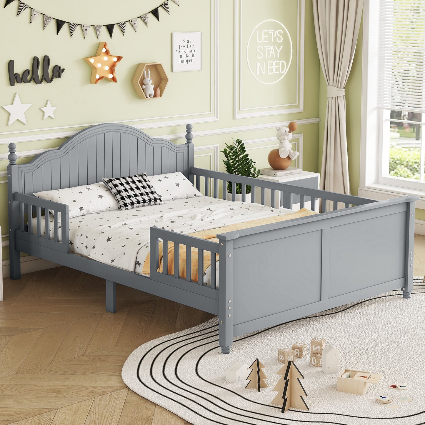 Full Size Bed For Kids, Wood Full Platform Bed With Headboard And Footboard, Gray Expect Arrival Date 2026 2 17