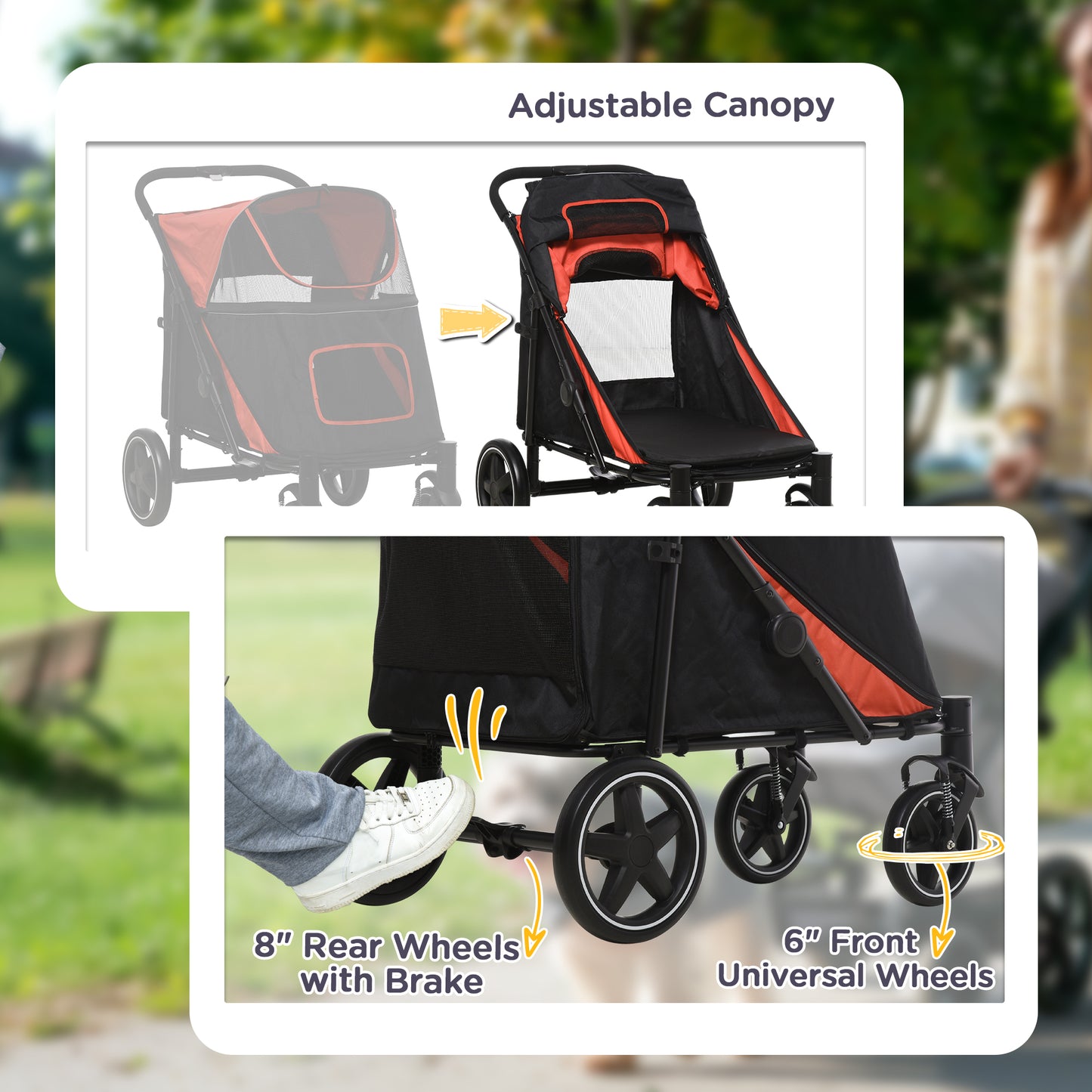 Dog Stroller , One-Click Foldable Pet Stroller, Shock Absorption Wheels, Red