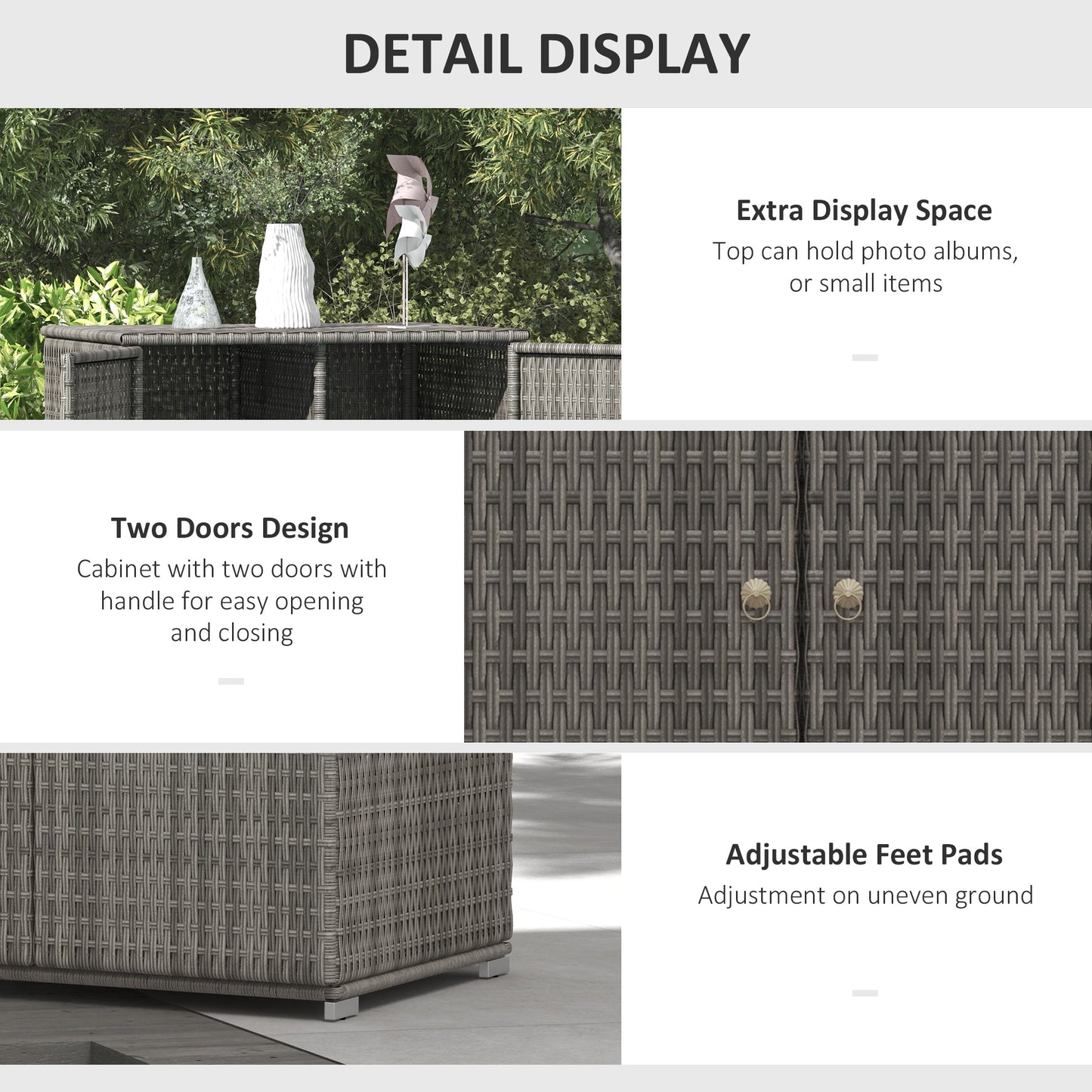 Outdoor Storage Cabinet with Shelves, Rattan Pool Towel Storage Cabinet with Removable Shelf & Drawer, Dark Gray