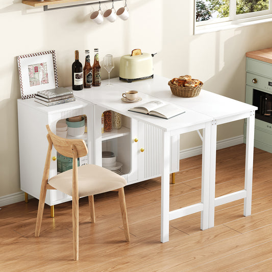 Bar Table,Multifunctional Dining & Bar Cabinet With Rotating Extendable Tabletop , Storage Cabinet With  Glass  Doors,  For Dining Room Kitchen  Living Room