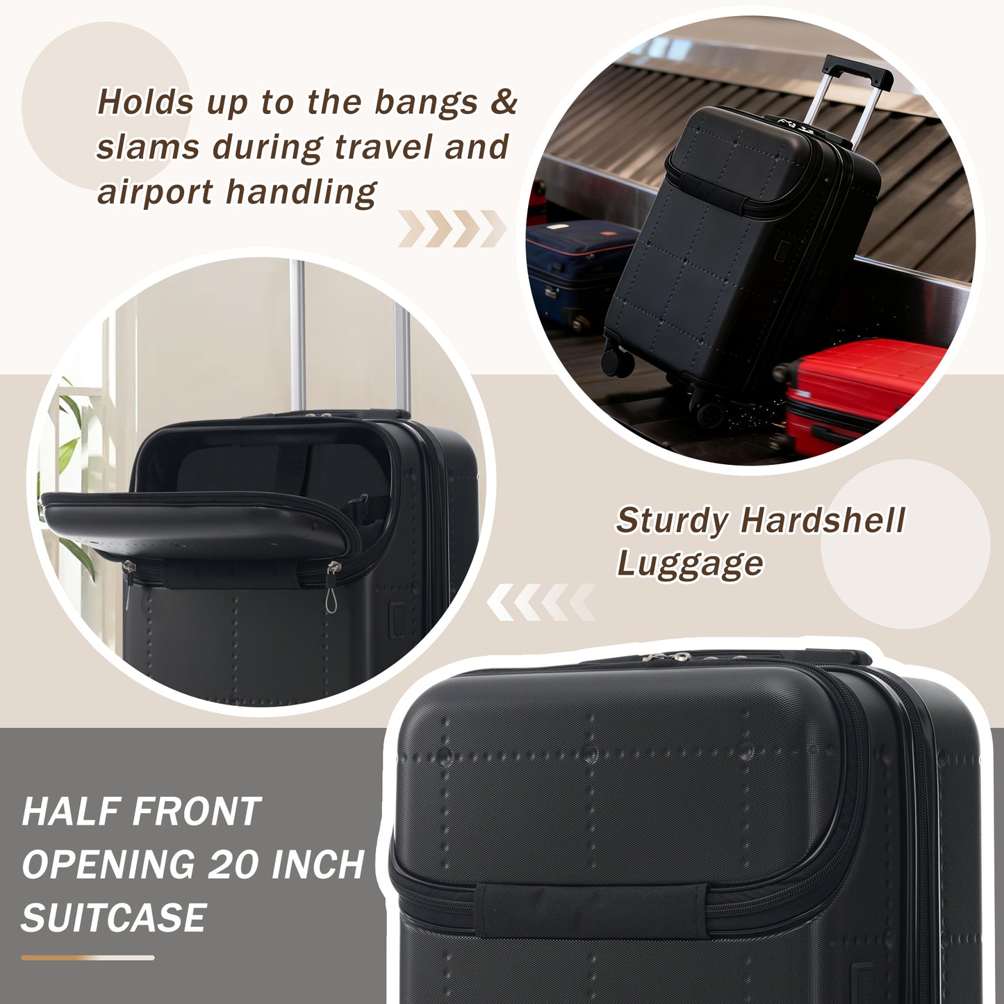 Hardside Luggage Set 5 Piece With Bags,20IN Half-opening Carry On Luggage With USB Port, Expandable 24IN 28IN Luggage With Double Spinner Wheels TSA Lock