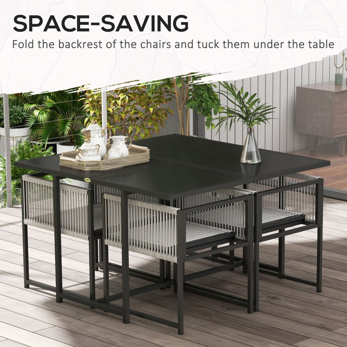 Five-Piece Metal Dining Set, With Folding Back Chairs, Light Grey